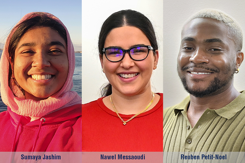 KCC students Sumaya Jashim, Nawel Messaoudi, and Reuben Petit-Noel