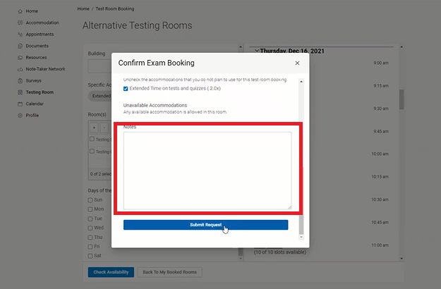 Confirm Exam Booking Notes