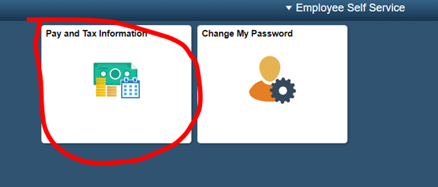 ESS Pay and Tax Information tile screenshot A screenshot of the Employee Self Service page with the Pay and Tax Information tile circled in red