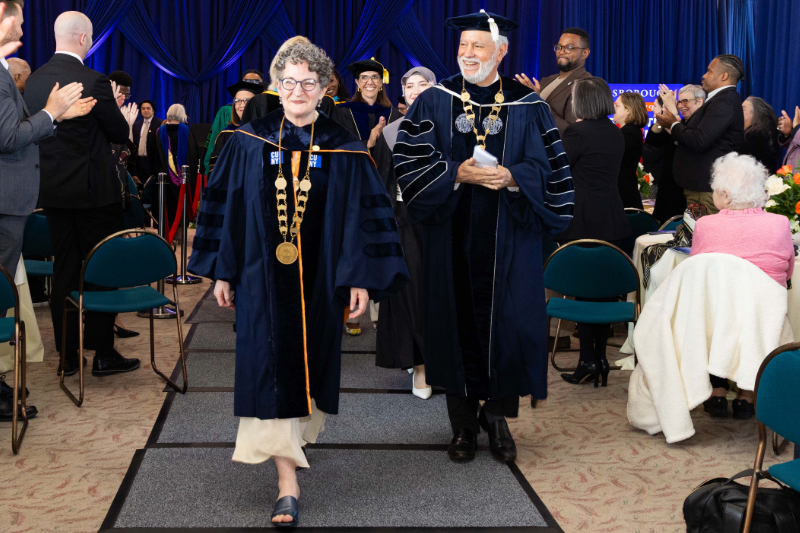 President Suri Duitch was formally installed as the eighth president of Kingsborough Community College by City University of New York (CUNY) Chancellor Félix Matos Rodríguez during an investiture ceremony on the South Brooklyn campus Thursday, May 7.