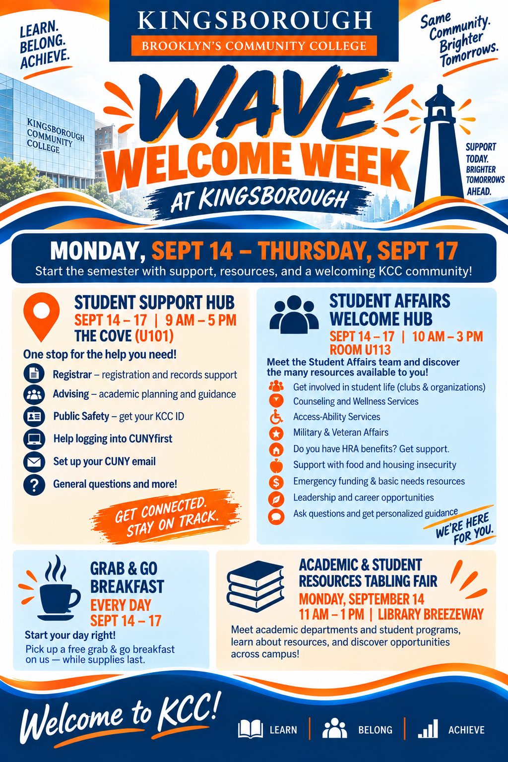 WAVE Welcome Week flyer listing events for every day from September 14 -17
